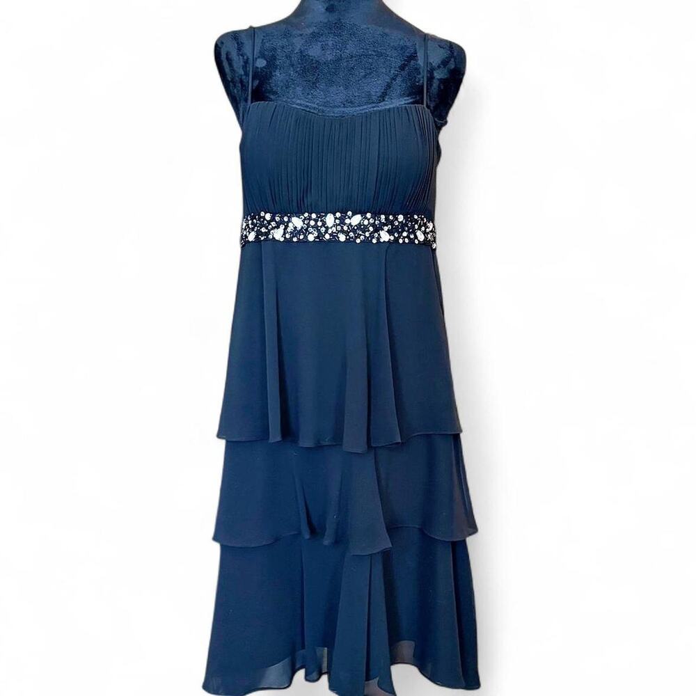Dressbarn Collection Black Tiered Chiffon Beaded Dress – Size 8
